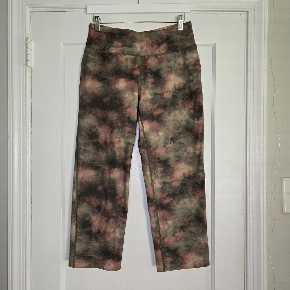 Lands End Tie Dye Active Pants Womens S Green Brown Pink High Rise